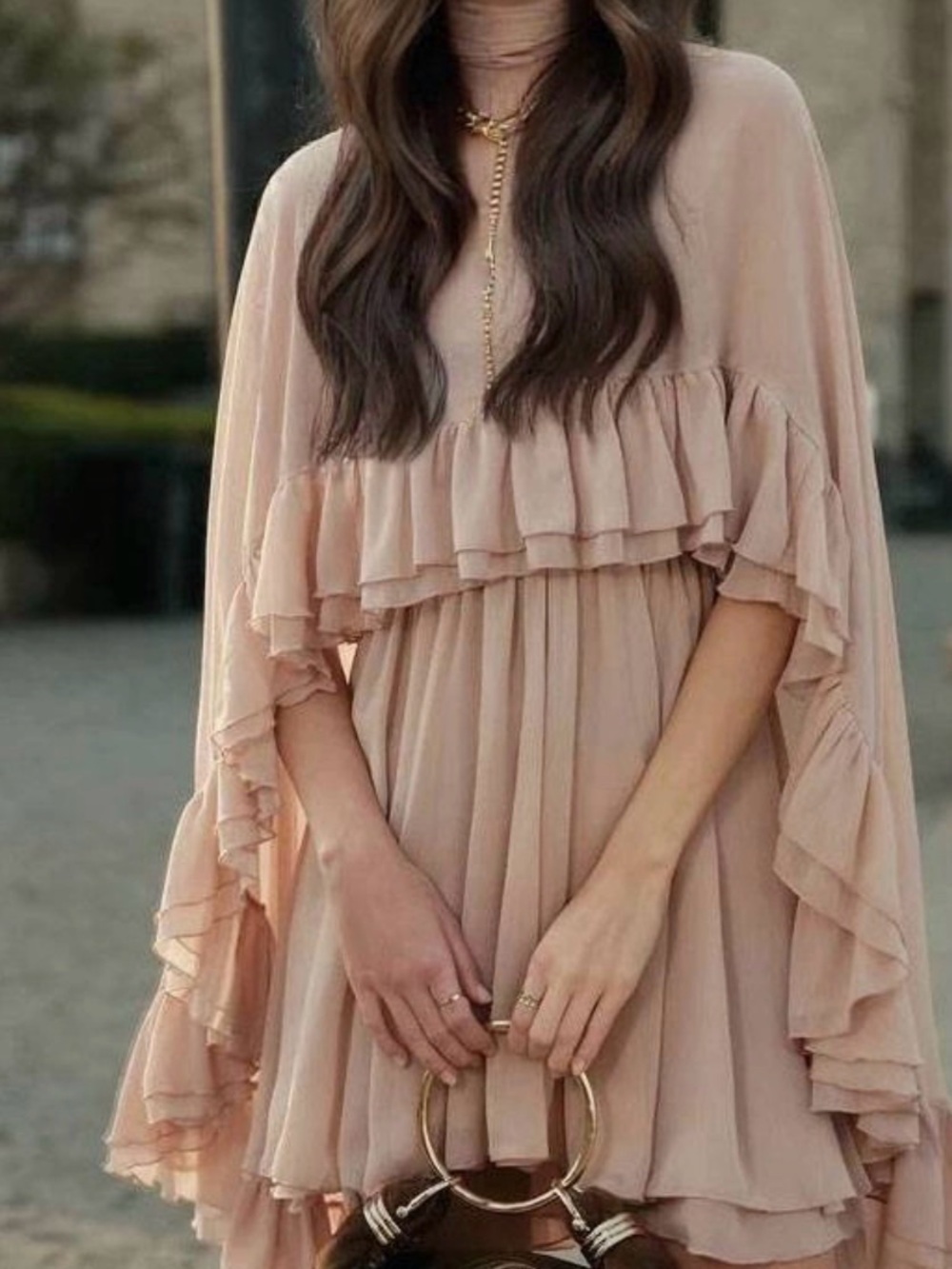 Commense Women's Blush Ruffle Chiffon Dress